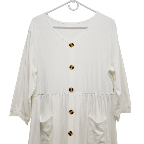 White Button-Down Midi Dress V-Neckline Three-Quarter Sleeves 2XL Womens - Picture 6 of 9